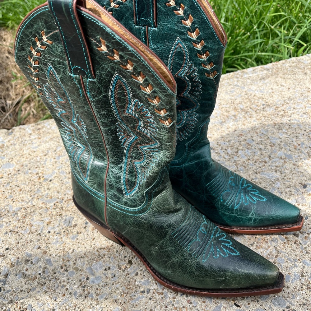 Justin “Damiana” Boots Turquoise Leather Heeled Boots